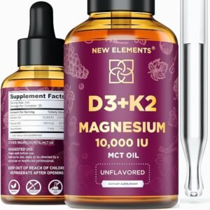 Vitamina D3 líquida con vitamina K2 y magnesio MCT gotas de aceite para adultos – Vitamina D3 10000 UI | Vitamina K2 Mk7 100mcg | Magnesio 5 mg | Suplemento VIT D3 K2 para hombres y mujeres | Sin gluten sin OMG