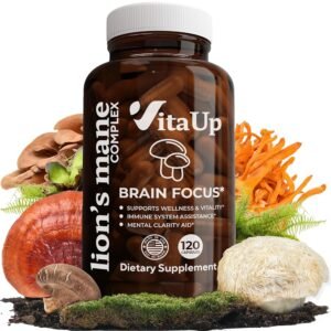 VitaUp Cápsulas de suplemento de melena de leones, cápsulas de suplemento de hongos fabricadas en Estados Unidos de 1330 mg - Complejo de hongos melena de león - Suplemento cerebral para memoria y concentración - 120 unidades