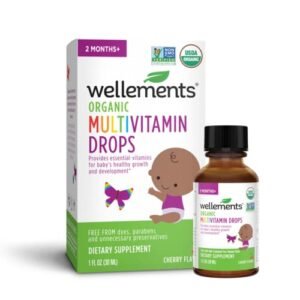 Wellements Organic Baby Multivitamin Drops | Liquid Multivitamin Supplement for Infants & Toddlers, USDA Certified Organic, No Preservatives or Artificial Flavors, Cherry Flavor | 1 Fl Oz, 2 Months+