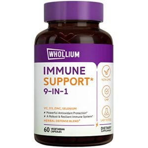 Whollium Immune Support 9 in 1, Elderberry, Zinc, VC & VD3, Immune & Antioxidant Support, 60 Vegetarian Caps