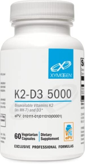 XYMOGEN K2-D3 5000 - Vitamin D3 K2 - Bioavailable Vitamin D 5000 IU (Cholecalciferol) with Vitamin K2 MK-7 - Heart, Arterial, Bone Health + Immune Support Supplement (60 Capsules)