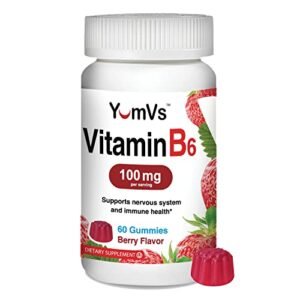 YUM-V'S Vitamin B6 Gummies 100mg by YumVs | Supports Nervous System, Immune System Booster | Dietary Supplement for Adults | Non GMO, Vegetarian, Kosher | Berry Flavor Gummies - 60 Count