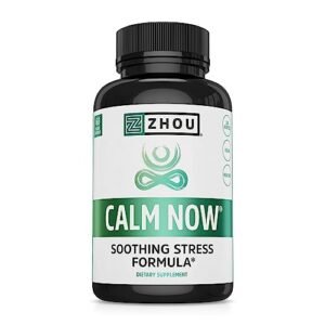 Zhou Calm Now Soothing Support with B Vitamins, Ashwagandha, Magnesium & Zinc, Relax, Focus & Positive Mind, Supports Serotonin Increase, Non-GMO, Vegan, Gluten-Free, 30 Servings - 60 VegCaps