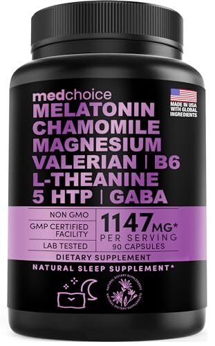 Cápsulas de melatonina 10 en 1 – 6 mg de melatonina ayuda natural para dormir con L teanina