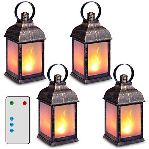 Linterna decorativa de estilo vintage de 11 pulgadas, linterna LED con efecto de llama