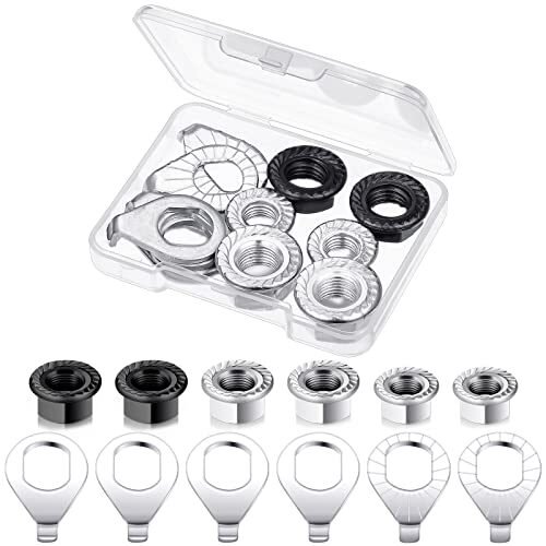 Juego de 12 tuercas de eje de rueda de bicicleta y arandela de seguridad de 3 tamaños