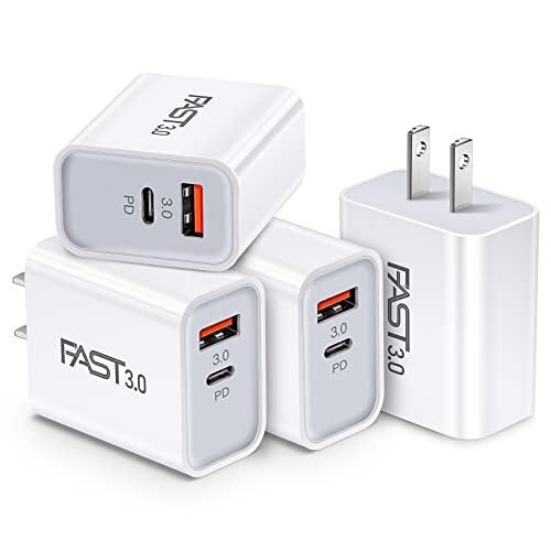 Cargador rápido USB C de 20 W [ paquete de 4] iSeekerKit de doble puerto PD