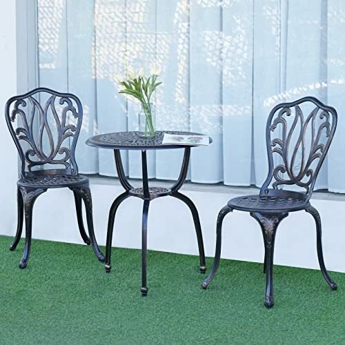Juego de muebles bistró de 3 piezas de aluminio fundido para césped