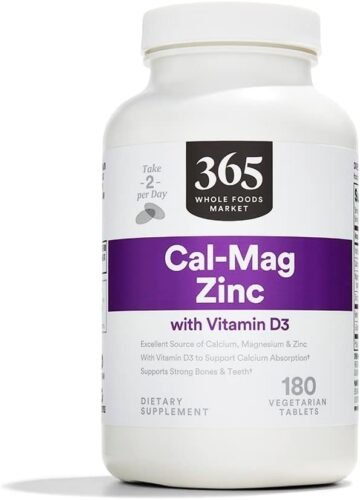 365 by Whole Foods Market, Cal-Mag-Zinc Vitamina D3, 180 unidades