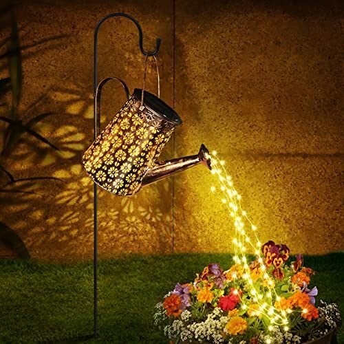 Afootry Regadera solar con luces, decoración solar de jardín al aire libre