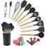 Alitade 21pcs Kitchen Utensil Set Black Silicone Cooking Utensils Spatula Nonstick Cookware Kit with Measuring Wooden Spoons Gadgets Tools