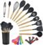 Alitade 21pcs Kitchen Utensil Set Black Silicone Cooking Utensils Spatula Nonstick Cookware Kit with Measuring Wooden Spoons Gadgets Tools