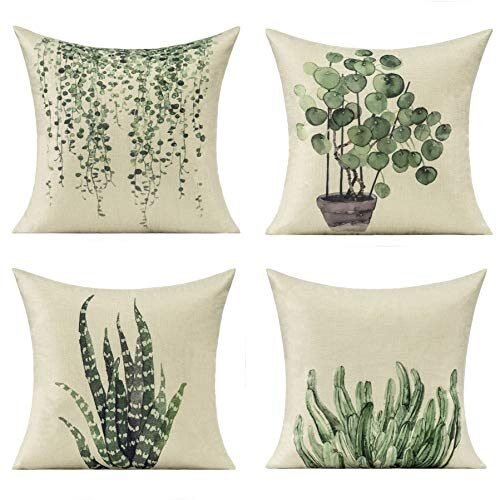 All Smiles Green Plants Summmer – Juego de 4 fundas de cojín decorativas para exteriores