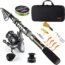AlwaysGO Fishing Rod and Reel Combos with Fishing Line, Lures Kit and Carrier Bag for Saltwater Freshwater, Carbon Fiber Telescopic Pole for Father Husband or Beginner (Ambidextrous, 2.10)