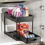 Under Sliding Cabinet Basket Organizer, 2 Tier Storage Under Cabinet Bathroom Under Sink Organizers and Storage Black Under Sink Storage for Bathroom Kitchen