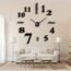 3D DIY Mirror Surface Wall Clocks Modern Design Living Room Decorative Wall Watches (Black)