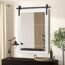 Clavie Farmhouse Wall Mirror Rustic Horizontal Wood Framed Bathroom Mirror, Barn Door Style Decorative Mirrors, 22