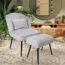 ECOMEX Accent Chair with Ottoman, Velvet Accent Chair Armless Living Room Chair, Modern Makeup Chair with Metal Legs, Single Sofa Chair for Bedroom Makeup Room Dining Room (Navy Blue)