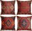 Colorful Red Tribal Pillow Covers 18x18 Set of 4 Throw Pillow Covers for Sofa Bedroom, red Geometric Persian Decorative Throw Pillow Covers Cushion Covers for Home Farmhouse Office
