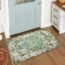 Lahome Bohemian Floral Medallion Area Rug - 2x3 Vintage Teal Distressed Small Entryway Rug Turkish Doormat Faux Wool Non-Slip Washable Low-Pile Carpet for Bathroom Kitchen Laundry Room Decor