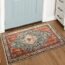 Lahome Bohemian Floral Medallion Area Rug - 2x3 Vintage Teal Distressed Small Entryway Rug Turkish Doormat Faux Wool Non-Slip Washable Low-Pile Carpet for Bathroom Kitchen Laundry Room Decor
