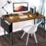LUFEIYA Small Computer Desk Study Table for Small Spaces Home Office 39 40 Inch Rustic Student Writing Des with Storage Bag,Brown