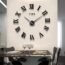 3D DIY Mirror Surface Wall Clocks Modern Design Living Room Decorative Wall Watches (Black)