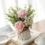 NAWEIDA Artificial Flowers with Small Ceramic Vase Silk Roses Fake Plants Eucalyptus Leaves Berries Flower Arrangements Decorations for Home(White)