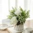 NAWEIDA Artificial Flowers with Small Ceramic Vase Silk Roses Fake Plants Eucalyptus Leaves Berries Flower Arrangements Decorations for Home(White)