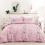 3 Pieces Bedding Duvet Cover Set, Pinch Pleated Queen Duvet Cover, Pintuck Comforter Quilt Cover with 2 Pillow Shams-Pink