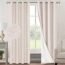 PrinceDeco Primitive Textured Linen 100% Blackout Curtains for Bedroom/Living Room Energy Saving Window Treatment Curtain Drapes, Burlap Fabric with White Thermal Insulated Liner (52 x 96 in, Ivory)