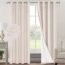 PrinceDeco Primitive Textured Linen 100% Blackout Curtains for Bedroom/Living Room Energy Saving Window Treatment Curtain Drapes, Burlap Fabric with White Thermal Insulated Liner (52 x 96 in, Ivory)