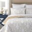 Quilt King Size Reversible 100% Cotton 3-Piece Beige Embroidery Pattern Elegant Quilt Set with Embroidered Decorative Shams Soft Bedspread&Coverlet Set-King