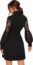 Romwe Women's Mesh Bishop Sleeve Mock Neck Solid Tunic Elegant Short Dress Black X-Large