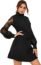Romwe Women's Mesh Bishop Sleeve Mock Neck Solid Tunic Elegant Short Dress Black X-Large
