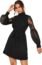 Romwe Women's Mesh Bishop Sleeve Mock Neck Solid Tunic Elegant Short Dress Black X-Large