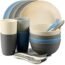 shopwithgreen Wheat Plastic Dinnerware Sets - Camp Dishes, College Dorm Dinnerware, Lightweight Unbreakable Children Tableware Set - Microwave Dishwasher Safe Plates, Bowls, Cups, Utensils Included