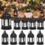 SHYMERY Mini Lantern with Flickering LED Candles,Vintage Black Decorative Hanging Candle Lanterns for Halloween,Wedding Decorations,Christmas,Table Centerpiece,Battery Included（Set of 6）