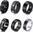 Black Stainless Steel Rings for Men, Fashion Wedding Promise Male Band Rings Set, Simple Cool Spinner Anxiety Rings Pack for Men Women Size 6-11. (1-16 Pcs Black, 11)