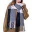 Wander Agio Womens Fashion Long Shawl Big Grid Winter Warm Lattice Large Scarf Orange Blue
