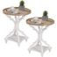 Wnutrees Farmhouse Round Accent End Table, Rustic Side Table Nightstands for Living Room Bedroom, Wood Tray Top, Handcrafted Finish, Set of 2, White