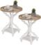 Wnutrees Farmhouse Round Accent End Table, Rustic Side Table Nightstands for Living Room Bedroom, Wood Tray Top, Handcrafted Finish, Set of 2, White