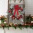 Wujijia Christmas Wreath, Christmas Porch Sign Set, Red Xmas Hanging Decorations, Silver Snowflake Wreath Christmas Flower Ring Day Decorations Red White Holiday Trim, Hanging Christmas Collection