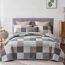 Y-PLWOMEN Quilt Set Queen Size, 100% Cotton Queen Quilt, Grey Brown White Patchwork Plaid Queen Quilt Set, Lightweight Reversible Soft Bedspread Queen Size for All Season, 3-Pieces