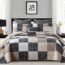 Y-PLWOMEN Quilt Set Queen Size, 100% Cotton Queen Quilt, Grey Brown White Patchwork Plaid Queen Quilt Set, Lightweight Reversible Soft Bedspread Queen Size for All Season, 3-Pieces