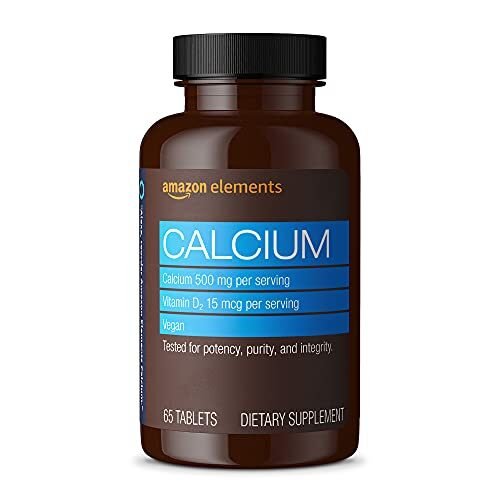Calcio de 500 mg con vitamina D de Amazon Elements, un comprimido diario; 65 comprimidos