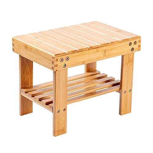 VaeFae Taburete pequeño de bambú para niños, reposapiés de afeitado