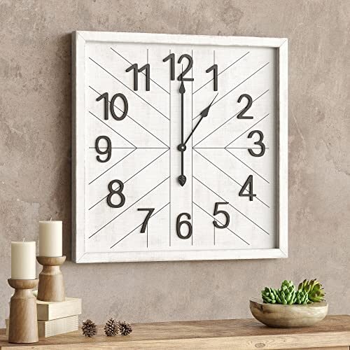 Barnyard Designs Reloj de pared cuadrado de madera decorativo de 26 pulgadas