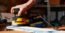 Orbital Sander, Ginour 300W Powerful Random Orbital Sanders, 6 Variable Speed 6000-13000RPM Electric Palm Sander with Transparent Dust Box, 15PCS Sandpaper, Sponge, Wool Disc, Sanders for Woodworking