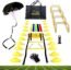 Speed Agility Training Set, Includes 1 Agility Ladder, 4 Steel Stakes, 1 Sports Headband,1 Jump Rope, 10 Disc Cones and Gym Carry Bag - Speed Training Equipment for Soccer Football Basketball (Blue)